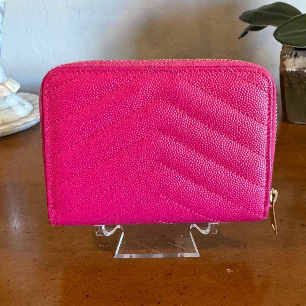 Saint Laurent YSL Quilted Compact Wallet Pink Leather - Picture 12 of 14